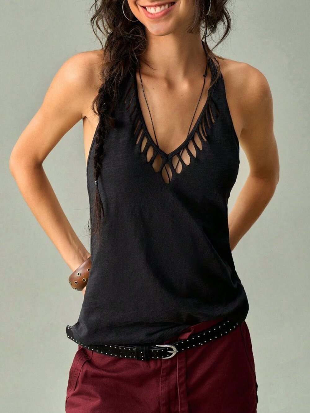 Black Casual Women's Halter Top